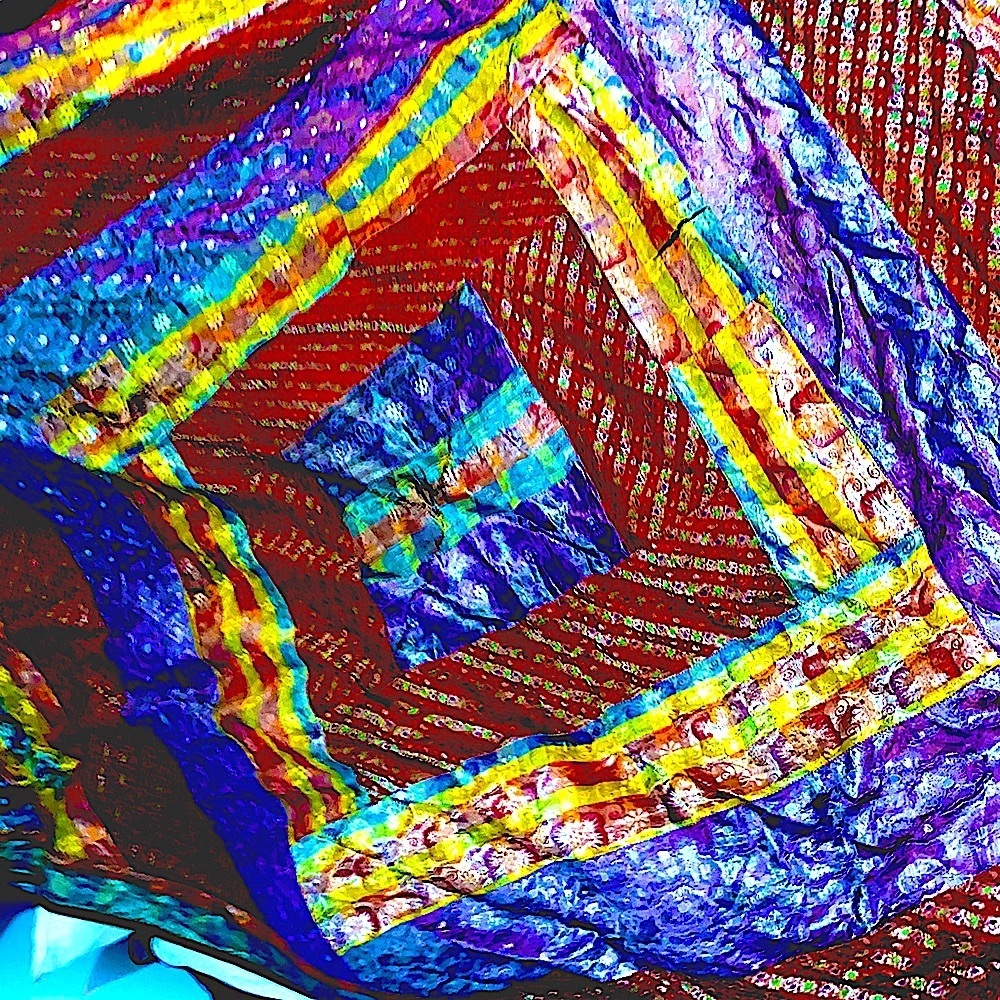 vintage euc cashmere & silk antique silk multilayered thick gold leaf oversized!